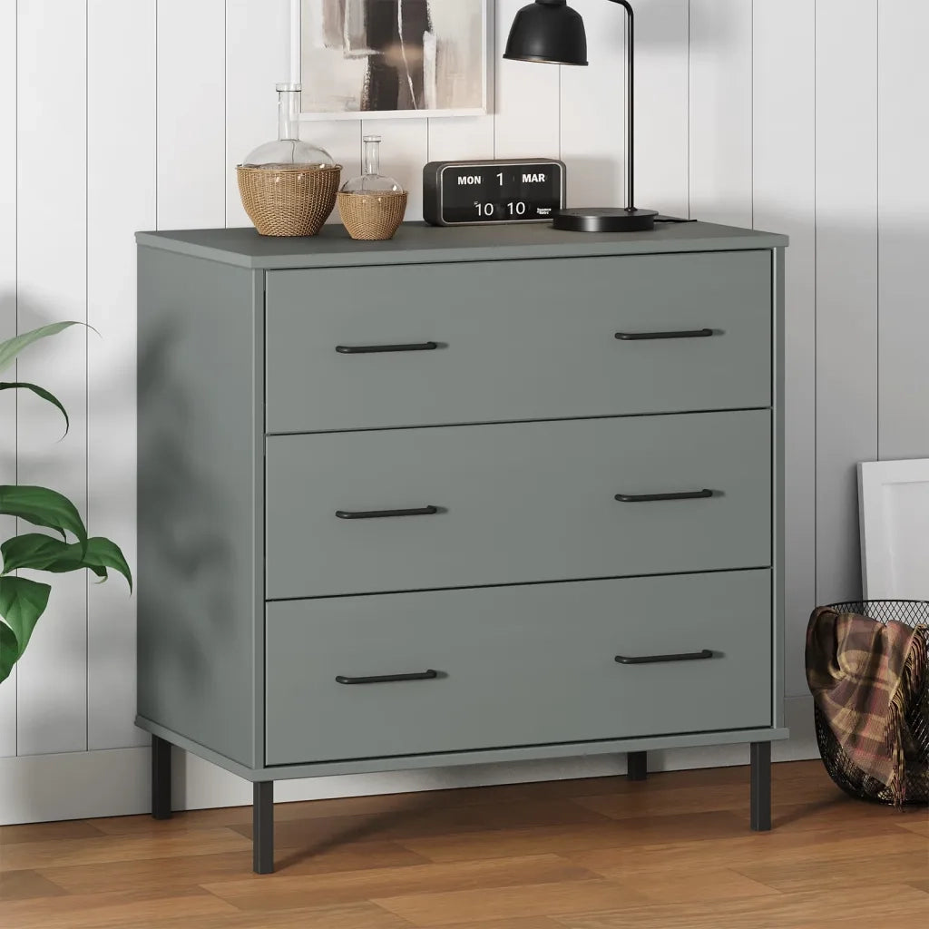 Credenza con 3 Cassetti-Buffet-Armadio da cucina Grigio 77x40x79,5cm Legno Massello OSLO