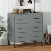 Credenza con 3 Cassetti-Buffet-Armadio da cucina Grigio 77x40x79,5cm Legno Massello OSLO