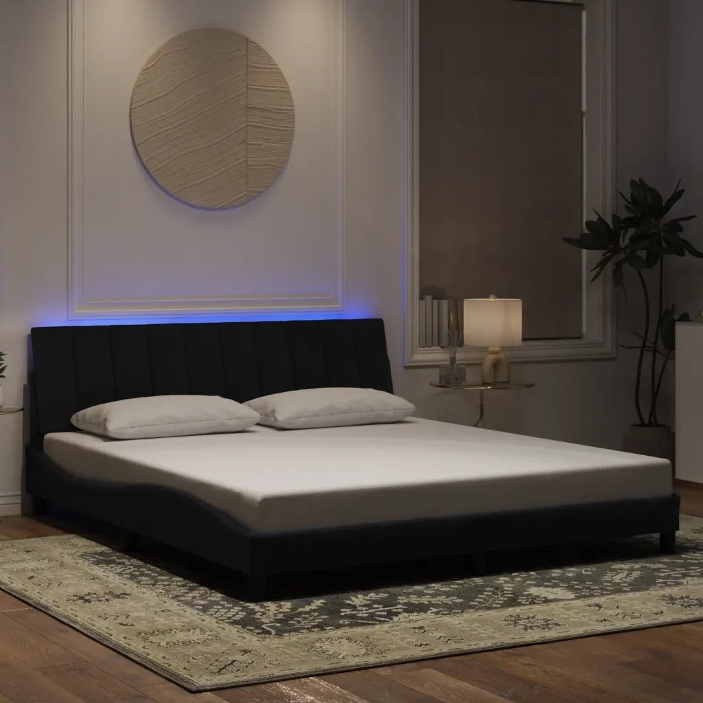 Giroletto con LED senza Materasso Hanko Nero 180x200 cm in Velluto
