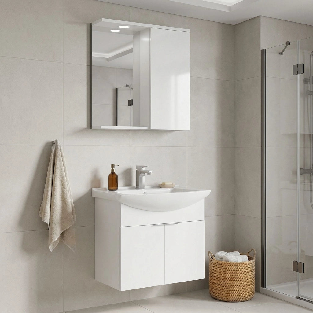 Set mobile lavabo con specchio (2 pezzi) "Purus 65" - 65 x 50 x 58 cm - Bianco