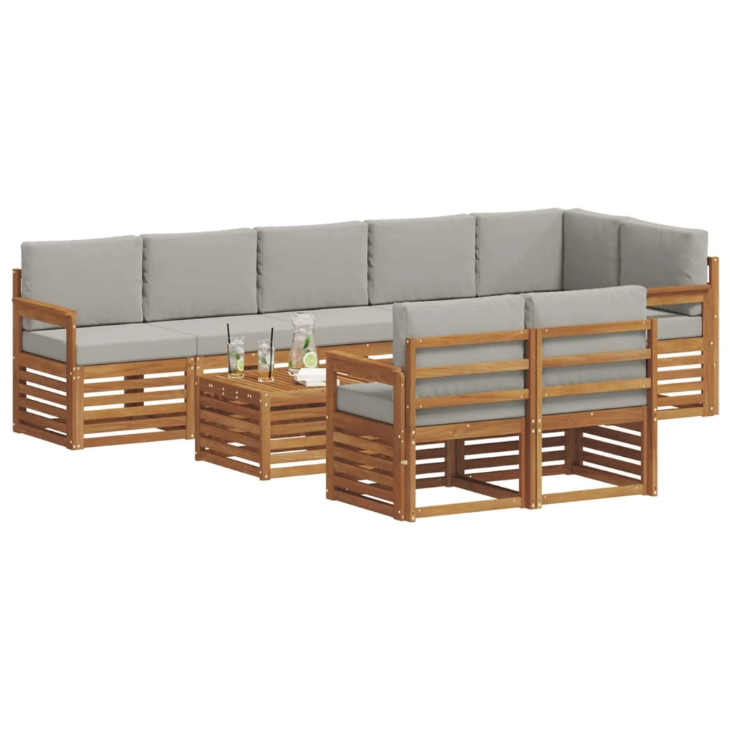 Set divani con cuscino 9 pcs Grigio Naturale e Chiaro