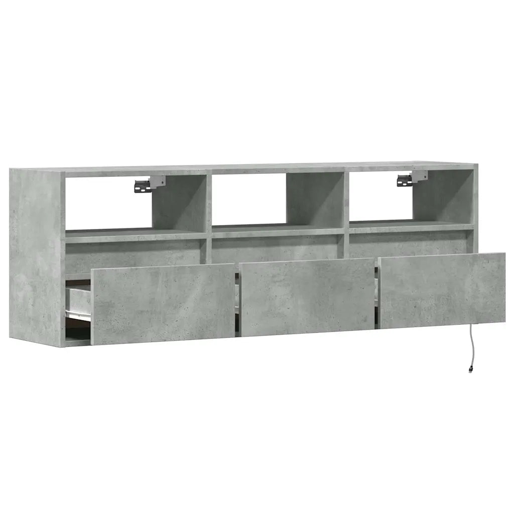 Mobile TV a Parete con Luci LED Grigio Cemento 130x31x45 cm