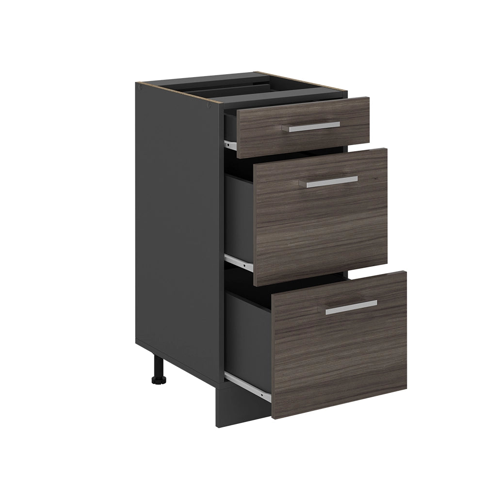 Mobiletto base per cucina R-Line Grigio nobile/Antracite 40 cm con cassetti, senza piano di lavoro Vicco
