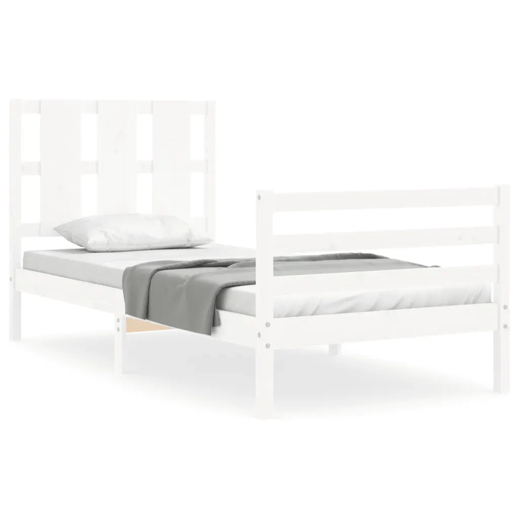 Giroletto con Testiera-Struttura Letto con testiera Bianco Single in Legno Massello 120244