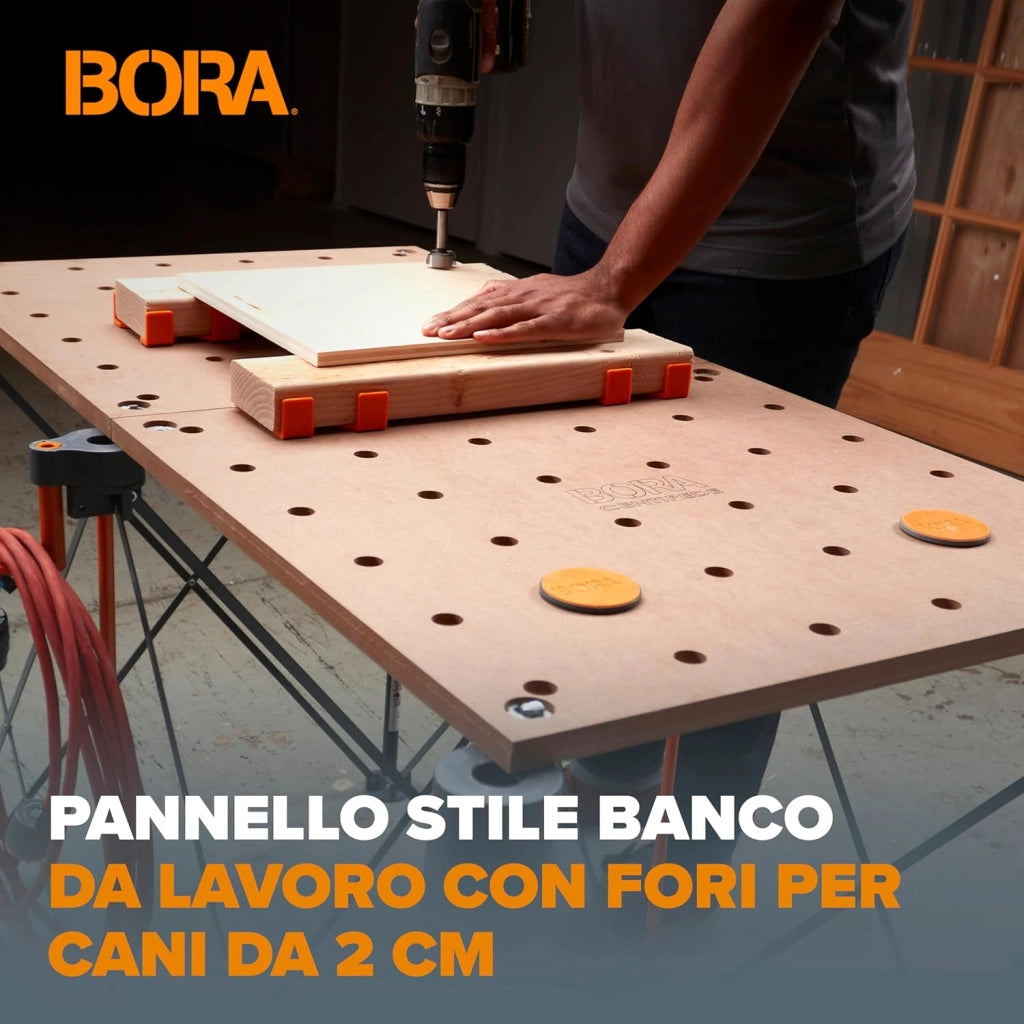 Centipede CK22TM - Banco da lavoro per cavalli da lavoro centopiedi Bora – 61 x 121,9 cm – Include piano in legno con fori per cani da 20 mm + 6 maniglie di bloccaggio a rotazione rapida per