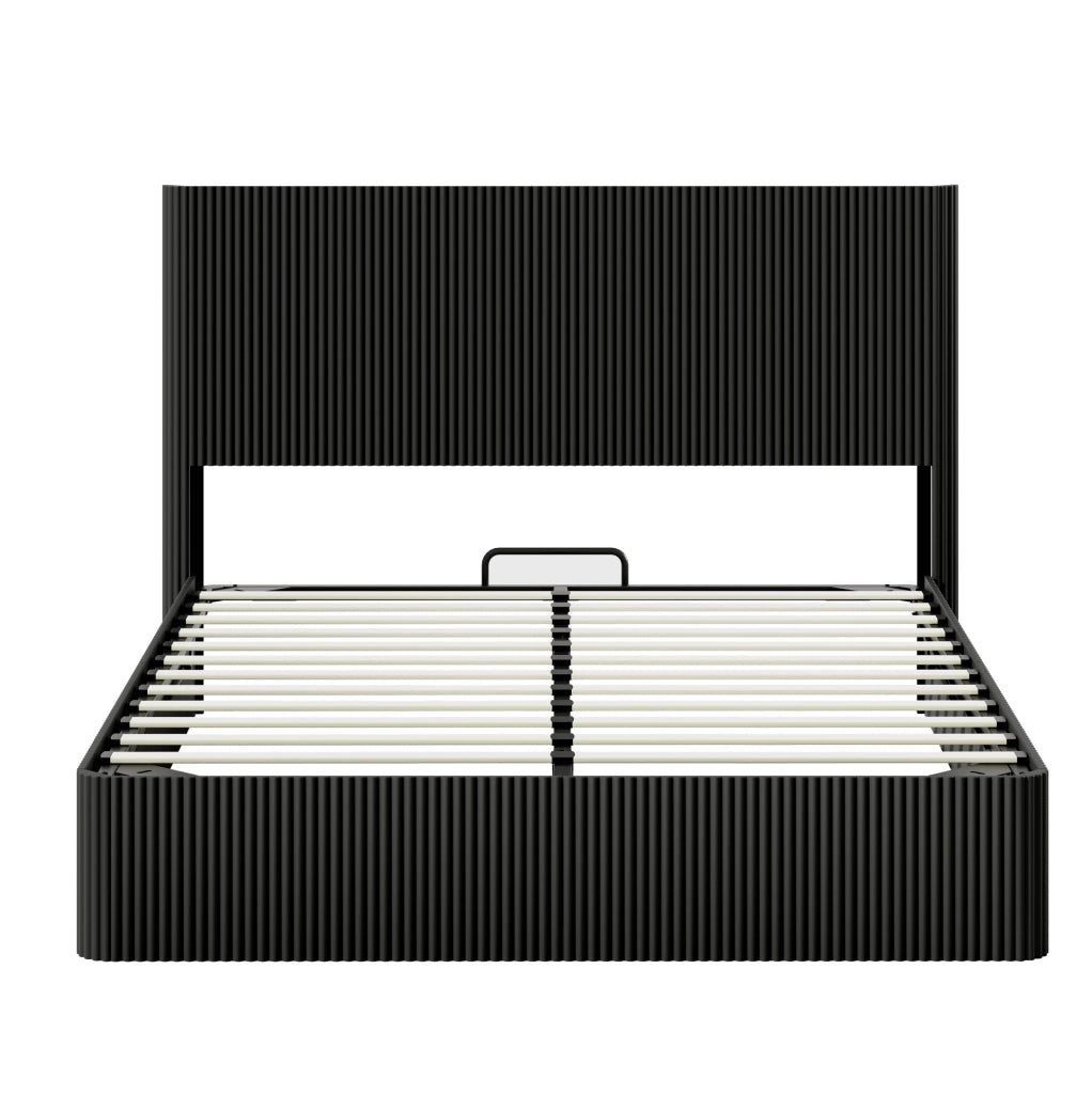 Letto con contenitore 160x200 cm con sollevamento idraulico in MDF e metallo nero