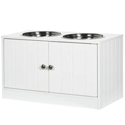 Ciotole per Cani Rialzate con Armadietto da 44L e 2 Ciotole in Acciaio 60x30x35.5cm Bianco