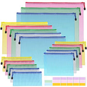 Documentazione A3 A4 A5 A6 Pacchetto di 18 Documentazione Tascapacchi con Cerniera, Tasche in Plastica a Maglia con Cerniera per Documenti di Ufficio, Compiti, Cosmetici e Viaggi, con 30 Etichette