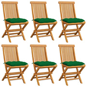 Sedie da Giardino con Cuscini Verdi 6 pz in Massello di Teak cod mxl 6494