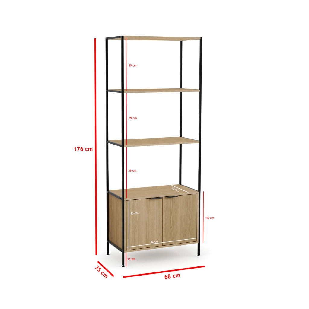 Scaffale Hispanohogar 2 ante finitura rovere e grafite 176x68x35