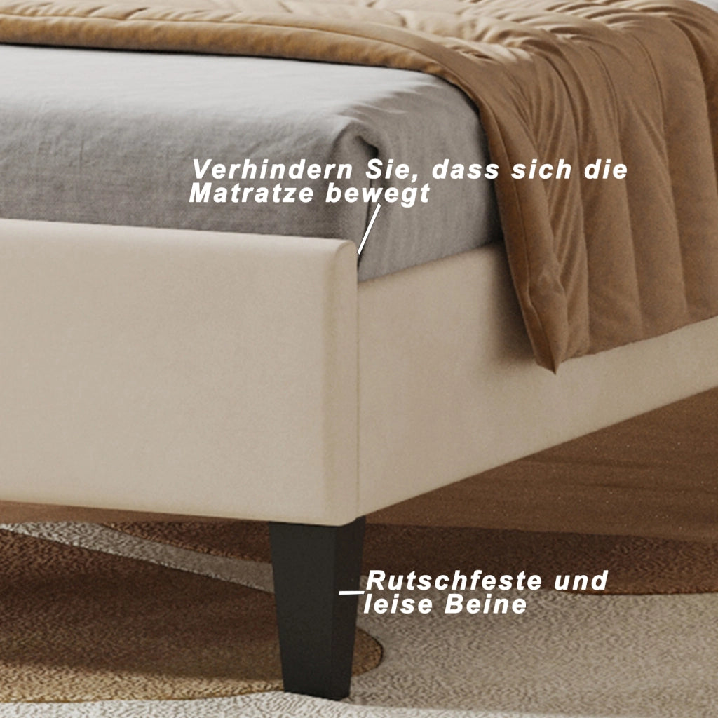 Letto imbottito 90x200 cm in velluto beige con testiera floreale e rete a doghe