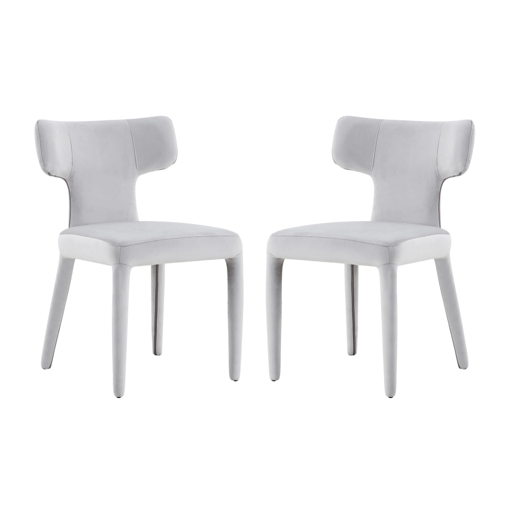 Set 2 Sedie da Pranzo Moderne in Tessuto Grigio Chiaro, con Schienale a T e Struttura in Metallo