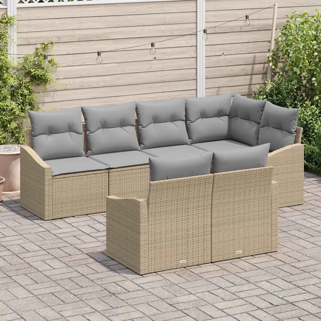 Set di divani con cuscino 7 pcs Beige polyrattan