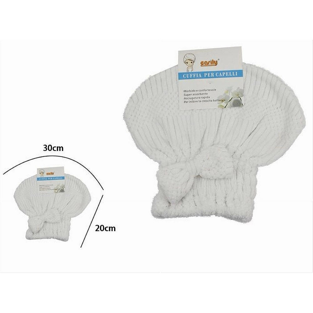 Trade Shop - Cuffia Asciuga Capelli Asciugamano Doccia Morbido Assorbente Fiocco Bianco 79624 -