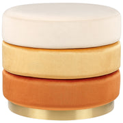 Pouf in tessuto di velluto di colore arancione rotondo con base in oro glamour stile moderno