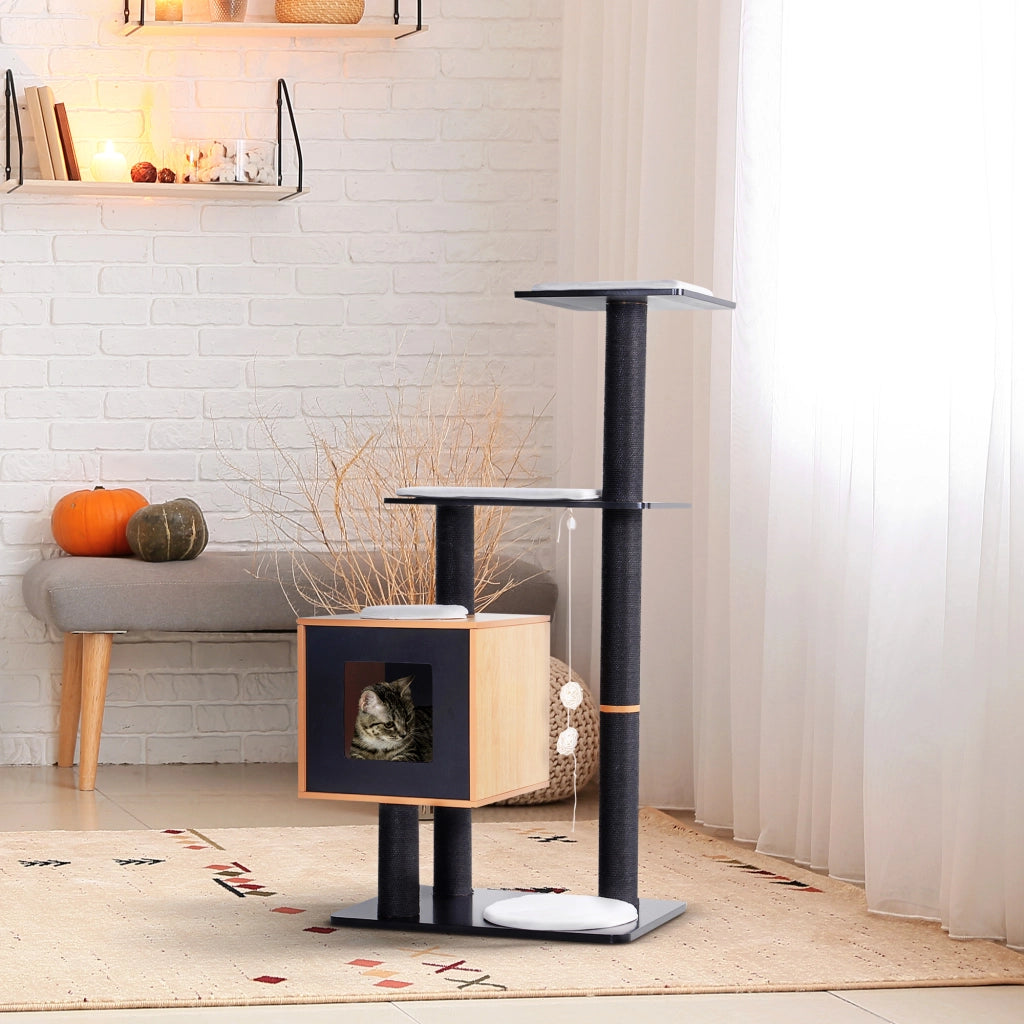 Arbre ¨¤ chats con griffoir e piattaforme ¨C zephmum ¨C MDF nero 71.5x49.5x120 cm