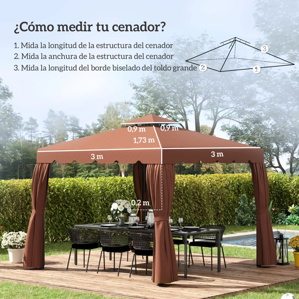Tetto per Gazebo 3x3 m ¨C zephmum ¨C Marrone, Copertura Doppia, 8 Fori di Drenaggio