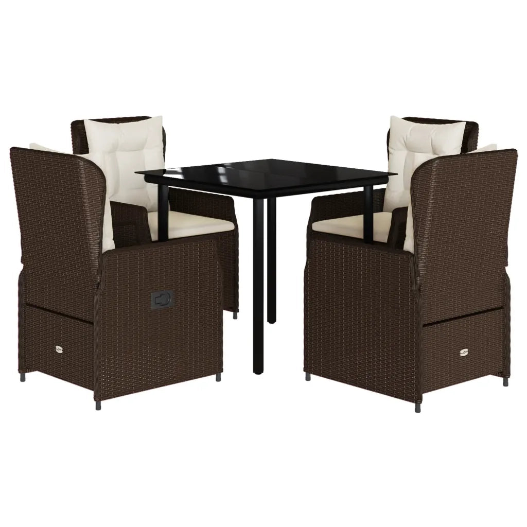 Set da Pranzo da Giardino 5pz con Cuscini in Polyrattan Marronecod mxl 117134