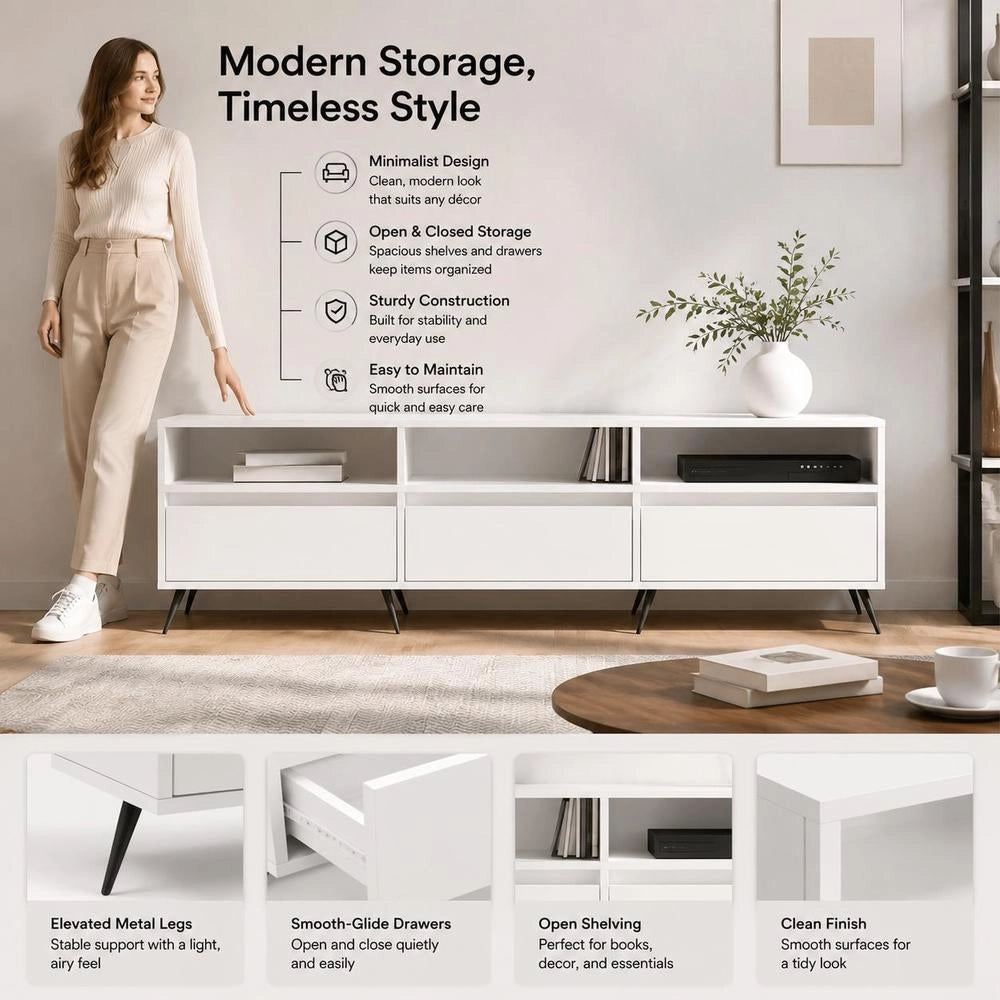 TV Cabinet White 150x30x44.5 Cm Wood-based Material