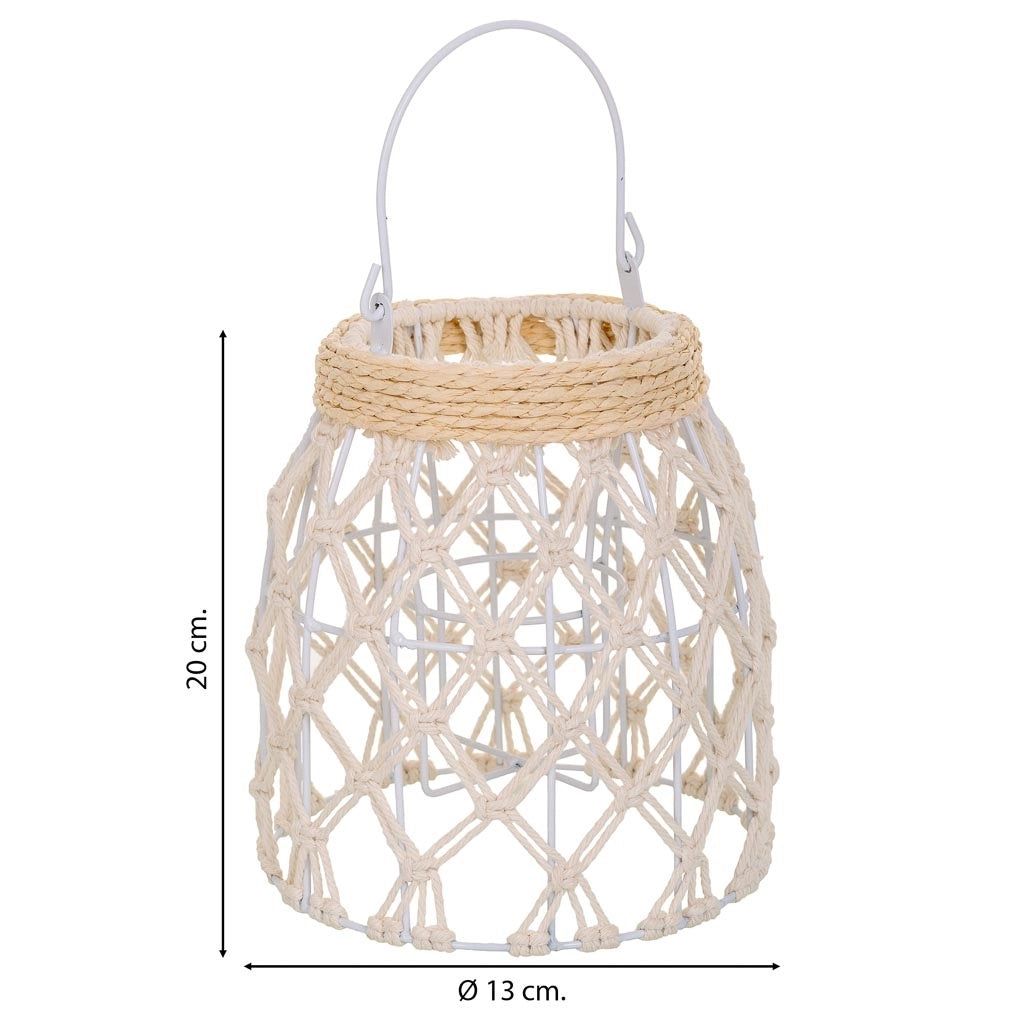 Lanterna in cotone intrecciato e fbira naturale bianca d13x20h