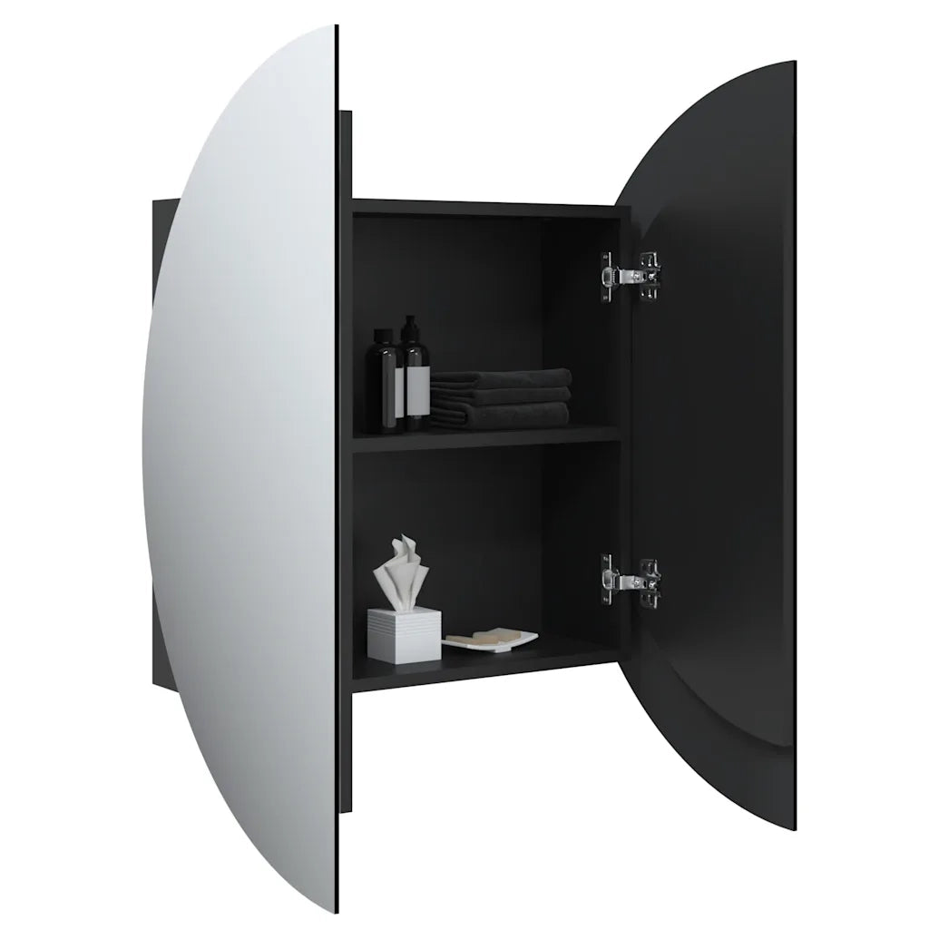 Armadio da Bagno | Mobile da Bagno con Specchio Rotondo e LED Nero 54x54x17,5 cm
