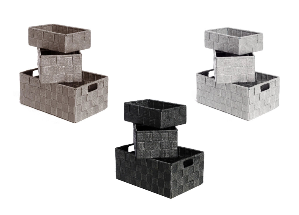 Set 3 Pezzi Contenitore Rattan Great Con Maniglie Decorativo Cestino Portaoggetti - Great - Nero