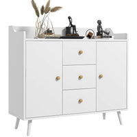 Credenza Moderna Mobile Basso 90x32x80 cm con 3 Cassetti e 2 Armadietti in Truciolato e Legno Bianco