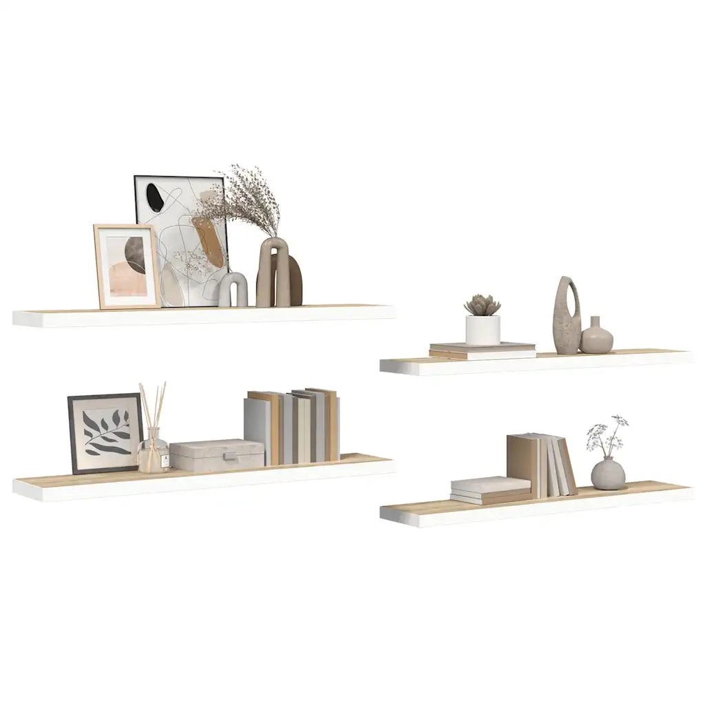 Scaffali a Parete 4 pz Rovere e Bianco 120x23,5x3,8 cm in MDF cod mxl 33092