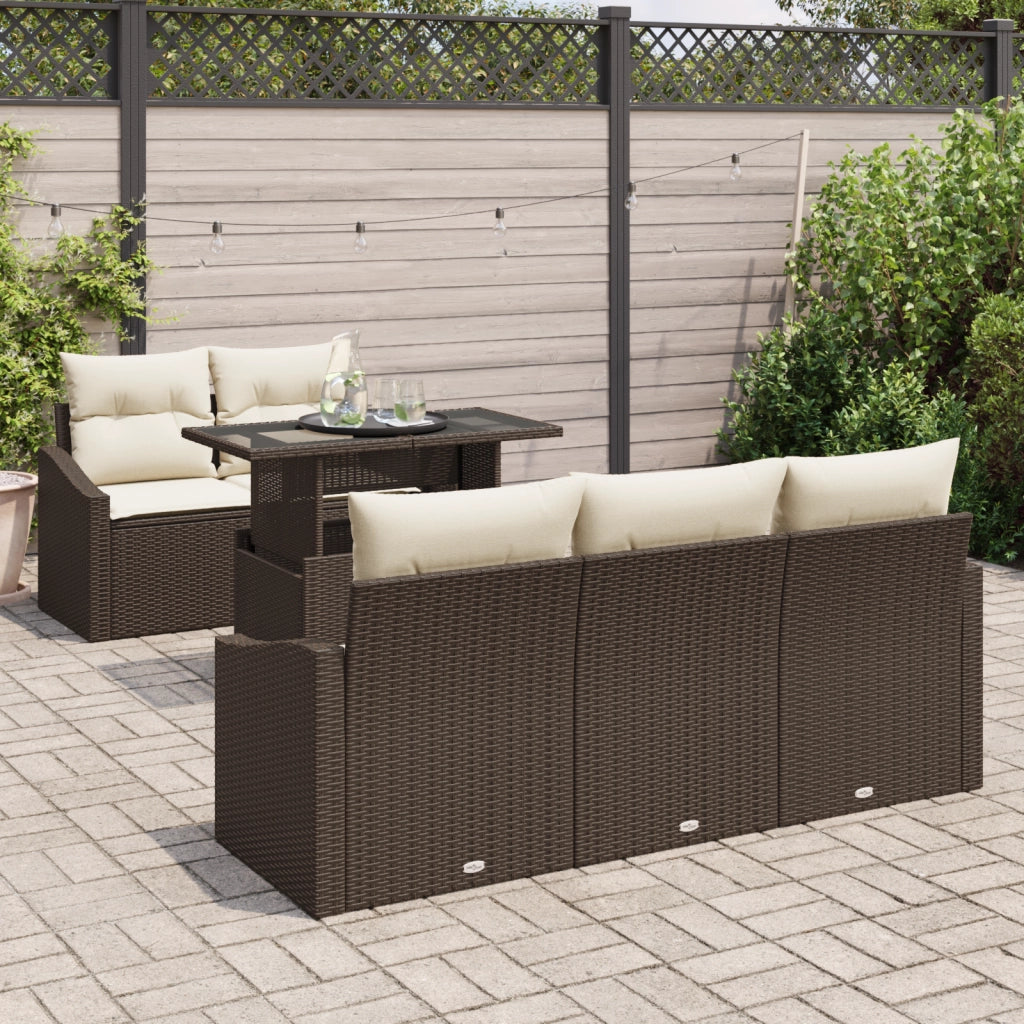 Set di Divani da Giardino 6 Pezzi con Cuscini Marrone in Polyrattan