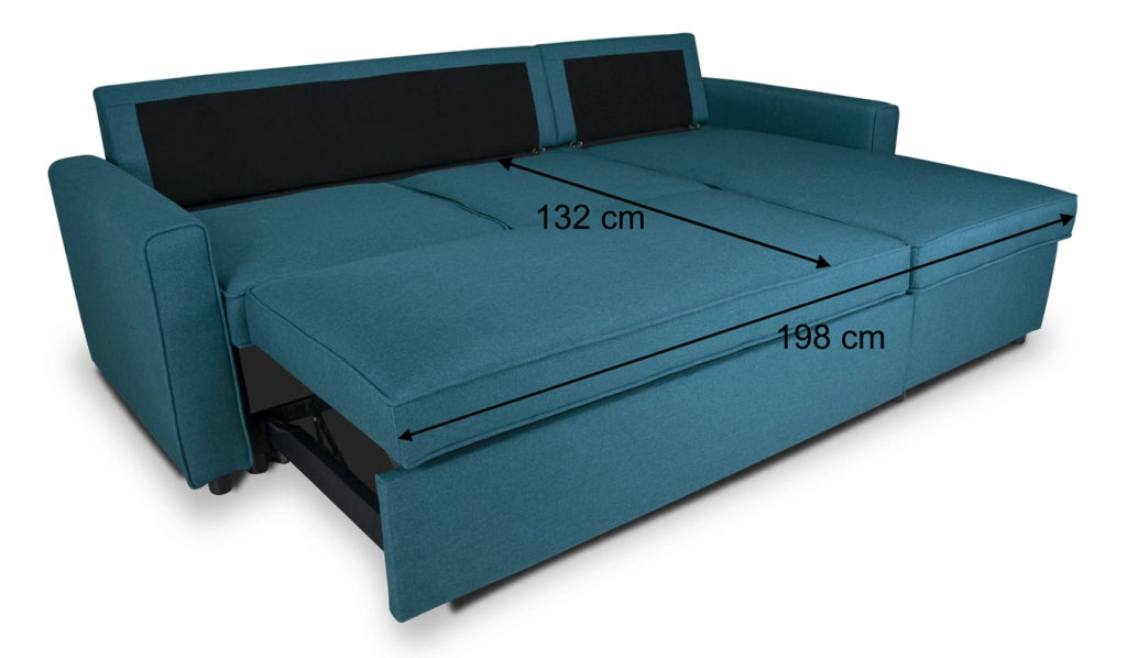Divano letto angolare con contenitore, divano con chaise longue blu petrolio - Kennedy - DL-KE27CL