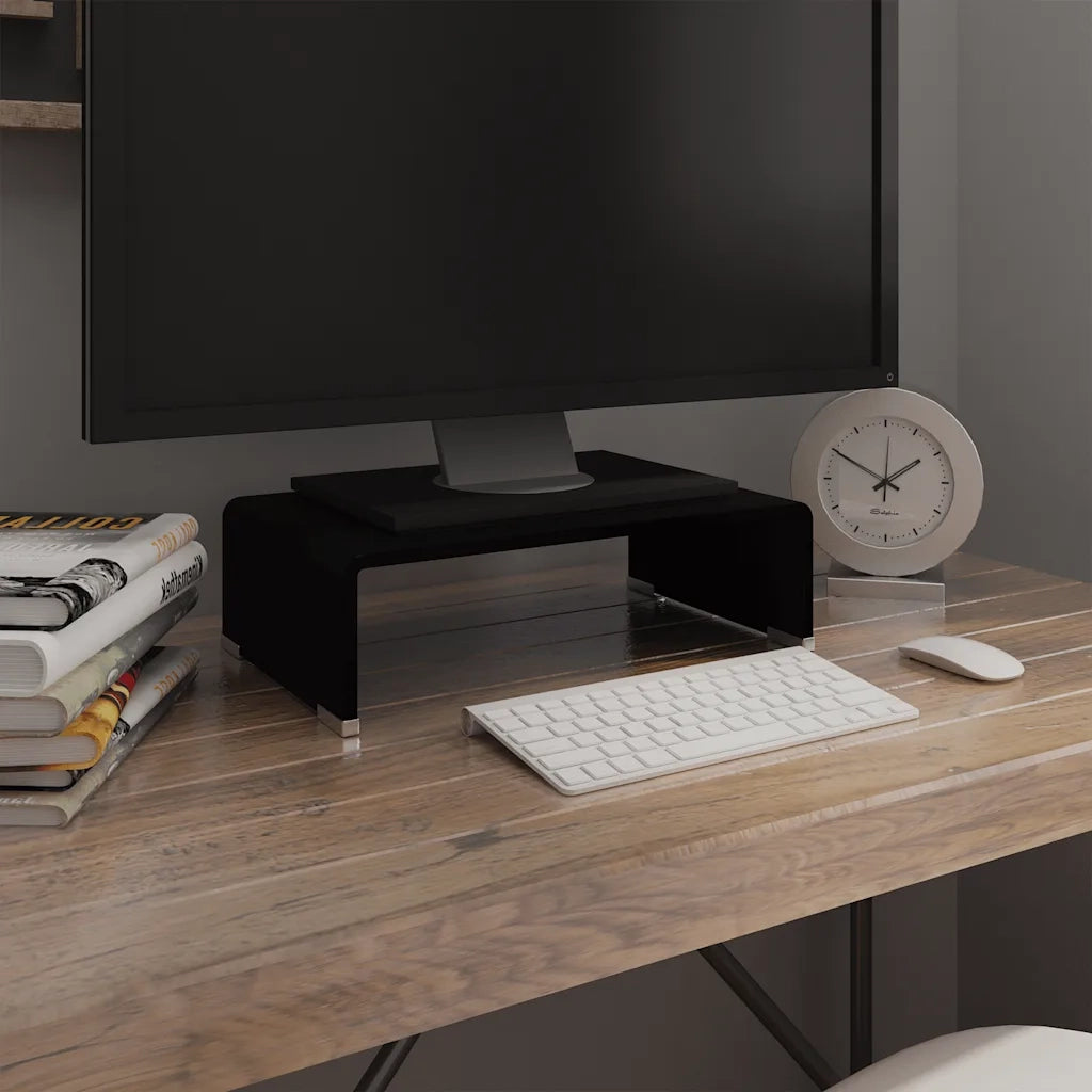 Mobile/Rialzo Porta TV in Vetro-Supporto per TV Nero 40x25x11 cm