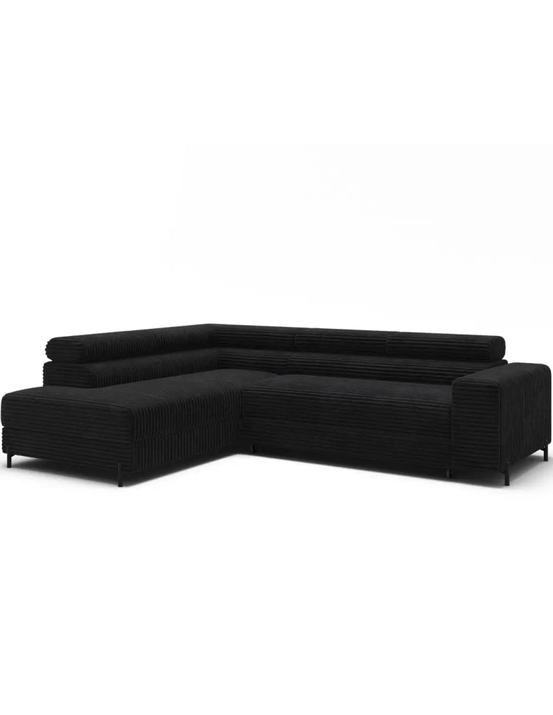 Divano ad angolo COLESIA convertibile 5 posti nero velluto a coste – sinistra – 274x200cm