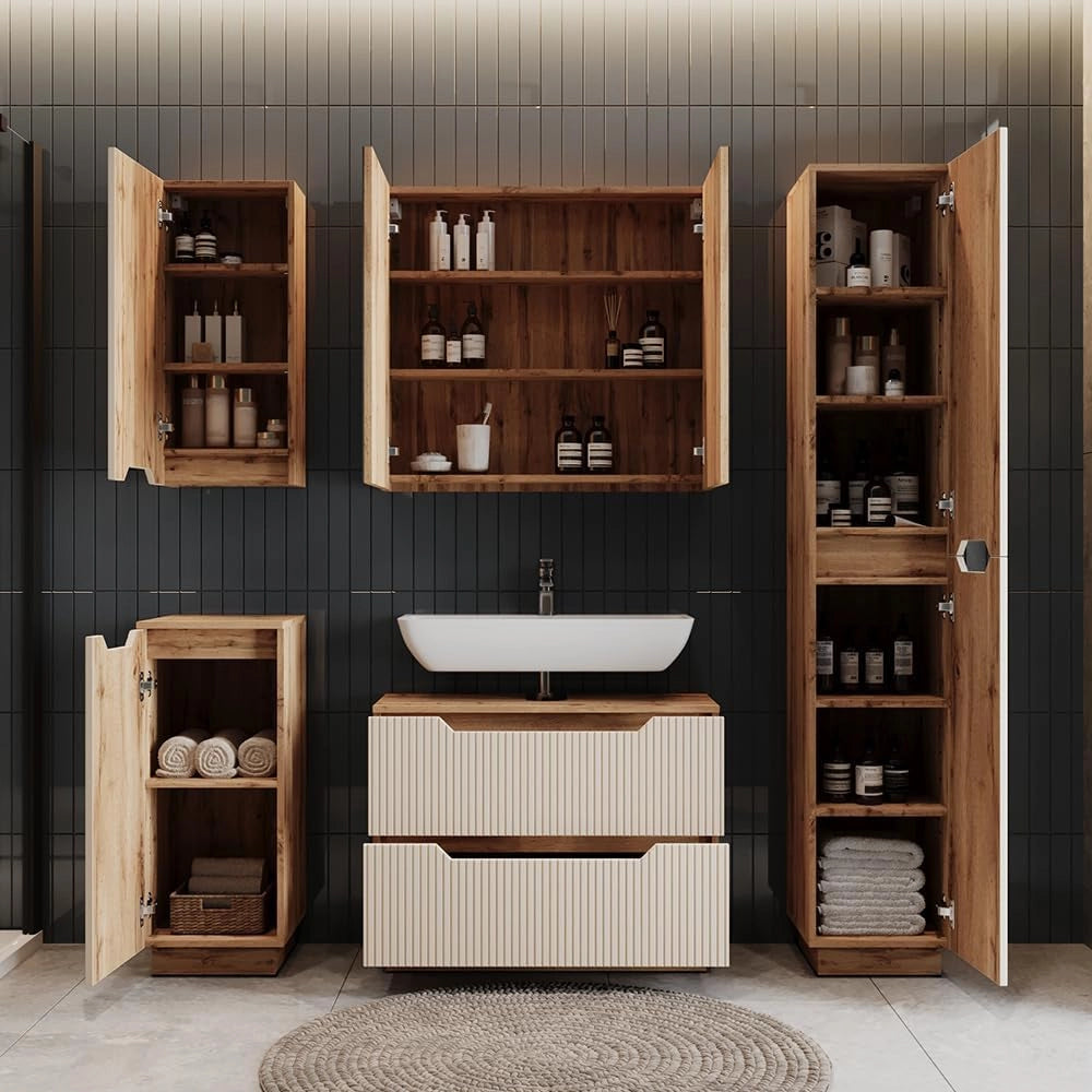 Set di mobili da bagno Lotta, Cachemire, 79.6 cm, composto da specchio da bagno e mobile sottolavabo