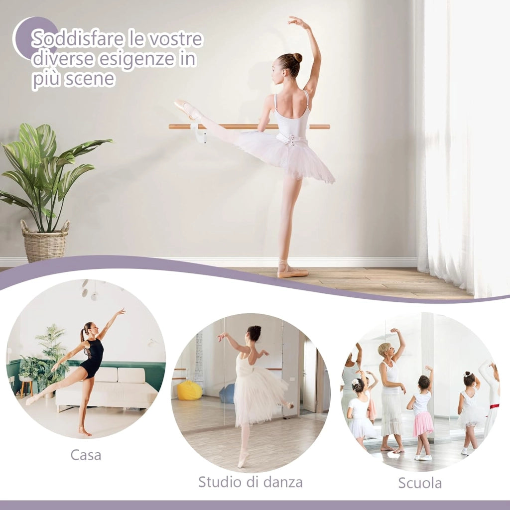 Sbarra Danza Classica da Parete, Barra per Balletto Singola, Idelae per Yoga, Stretching, Allenamento e Pose di Balletto, 120 x 15,5 x 31 cm