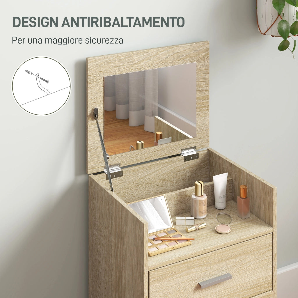 Tavolo da trucco con specchio a ribalta e cassetti ¨C zephmum ¨C Legno, effetto lino