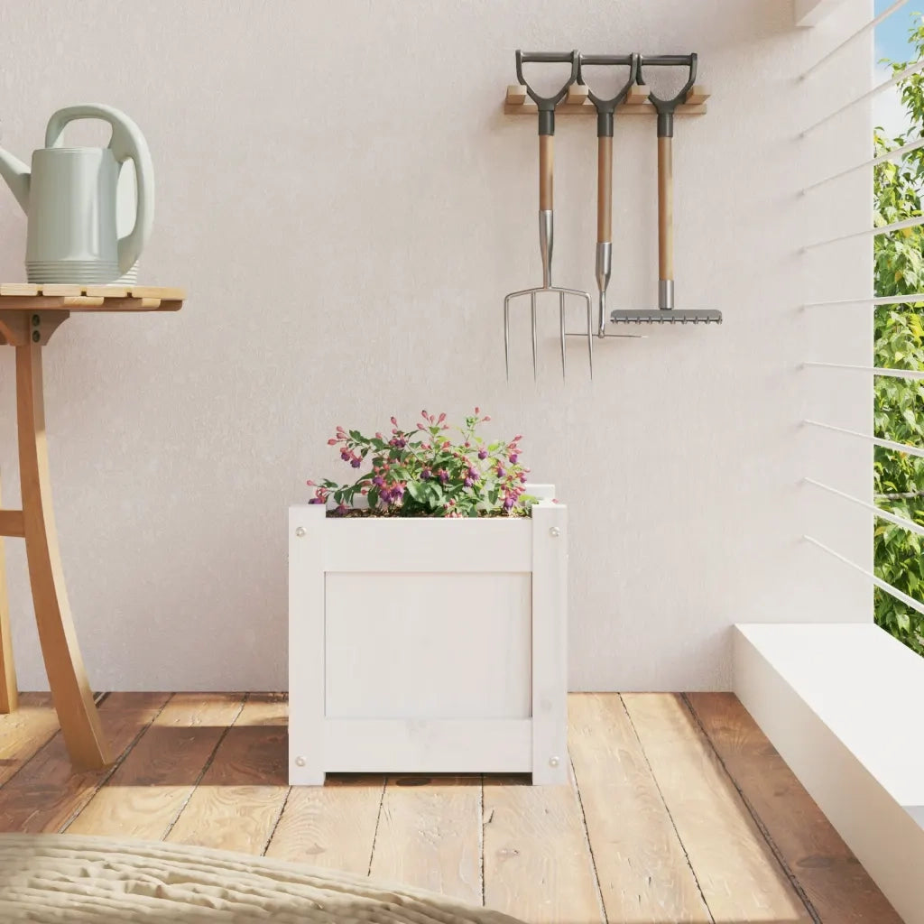 Fioriera | Cassetta per fiori | Vaso da Giardino Bianca 31x31x31 cm Legno Massello di Pino
