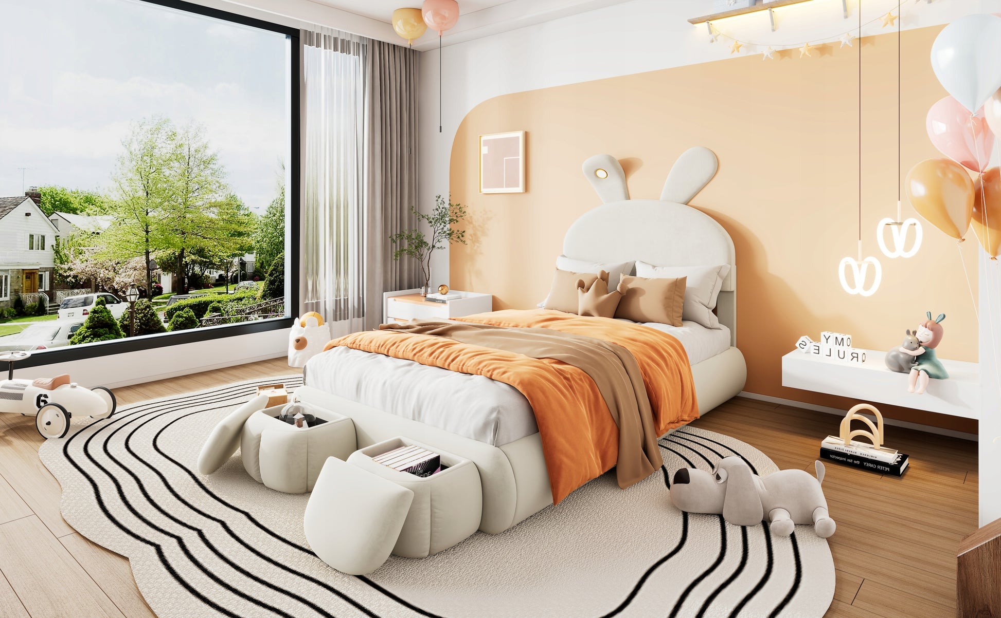 Letto imbottito 90x200 - Xylo - Beige, velluto, con illuminazione