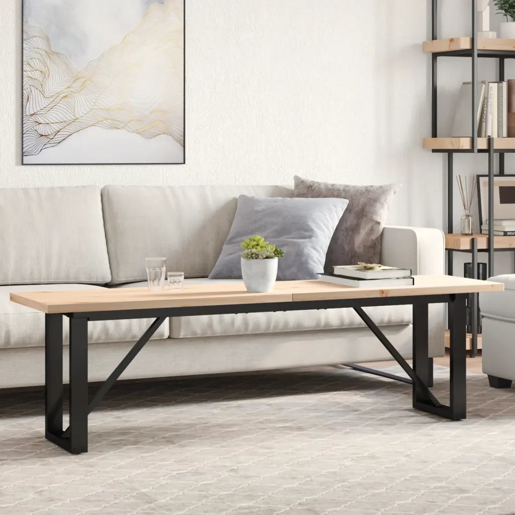 Tavolino Salotto Telaio a O 160x40x45,5 cm Legno Pino e Acciaio