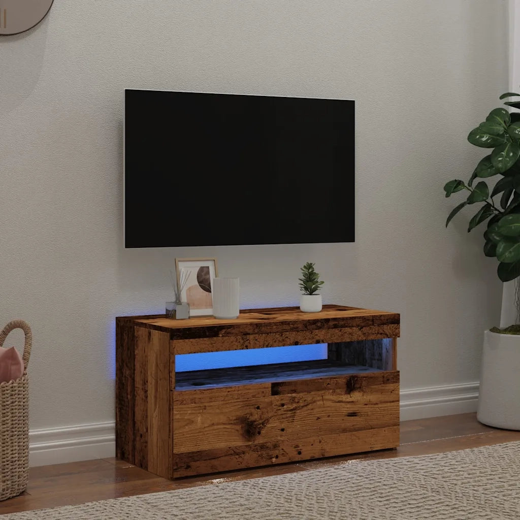 Mobile Porta TV con LED Legno Antico 75x35x40 cm Multistrato