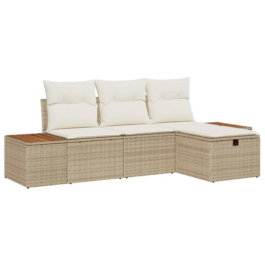 Set Divano da Giardino con cuscino 4 pcs Beige Poly Rattan