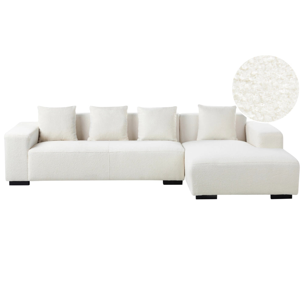 Divano angolare 4 posti in tessuto bouclè bianco lato sinistro forma a L stile elegante