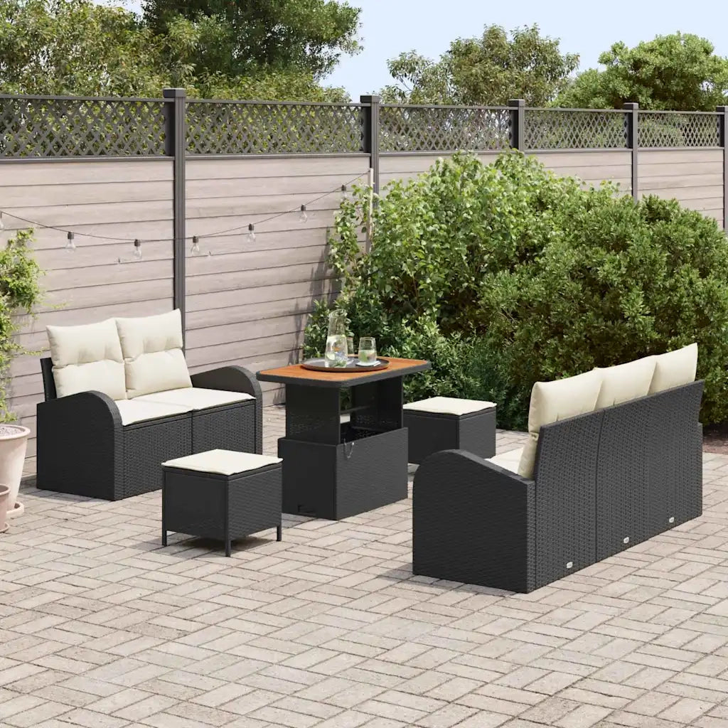 Set Divano da Giardino con cuscino 8 pcs Nero e Crema