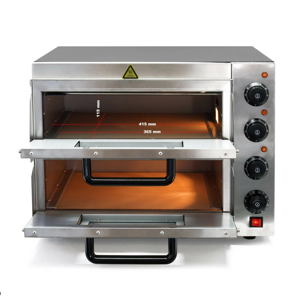 Forno per pizza a 2 piani da 3000 watt con acciaio raffinato e pietra refrattaria per pizza per uso alimentare 16_0002440