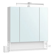 Mobiletto da bagno a 3 ante sospeso con specchio multipresa cestino pensile portaphon e lavabo bianco (12_0006464)