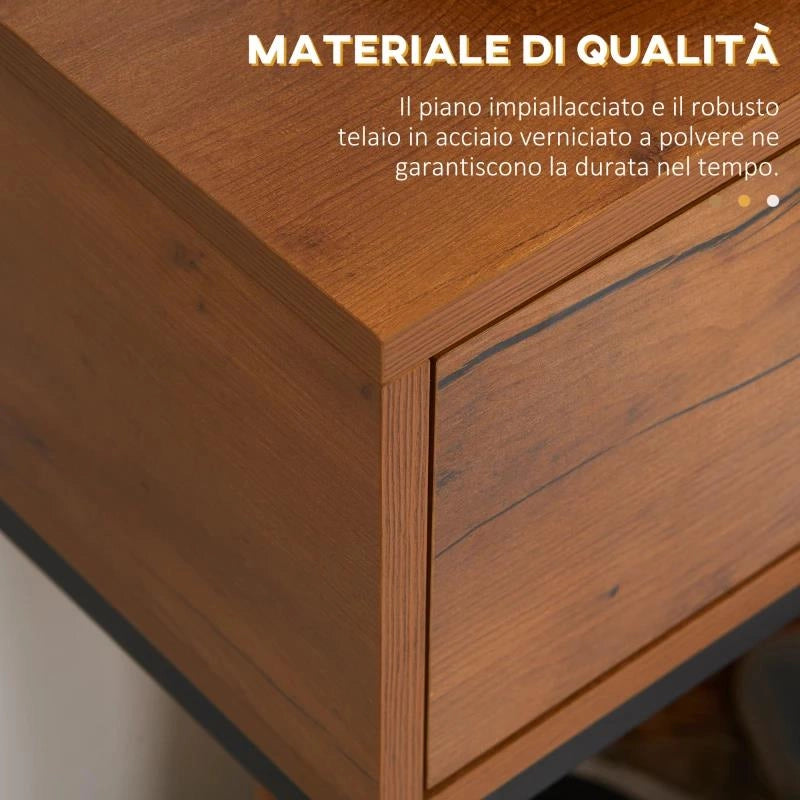 CONSOLLE DA INGRESSO MINIMAL CON CASSETTO, IN LEGNO E ACCIAIO, 80X30X76 CM, COLOR LEGNO E NERO