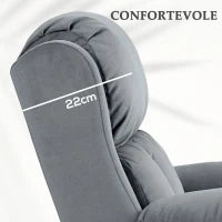 Poltrona Alzapersona a 8 Punti Massaggianti e Tasca Portaoggetti, in Finta Pelle e Acciaio, 90x95x103 cm, Grigia