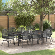 Set da pranzo da giardino 9 pezzi con cuscini in polyrattan nero