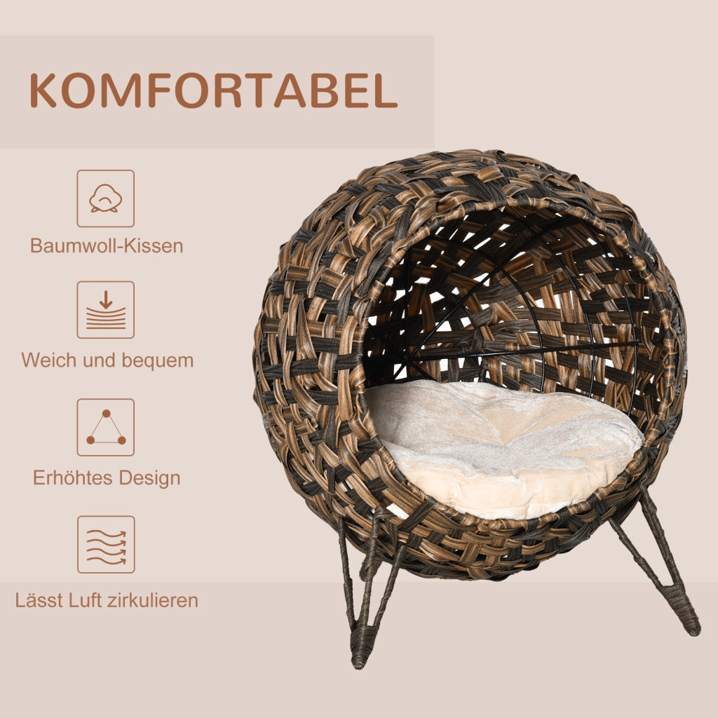 Casetta Gatti in Rattan con Cuscino Piedi Alzati ¨C zephmum ¨C Marrone ?52x58 cm