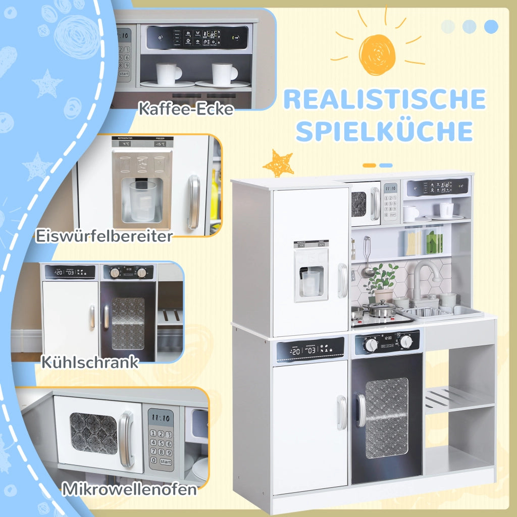 Cucina Giocattolo per Bambini con Elettrodomestici e Accessori ¨C zephmum ¨C Bianco