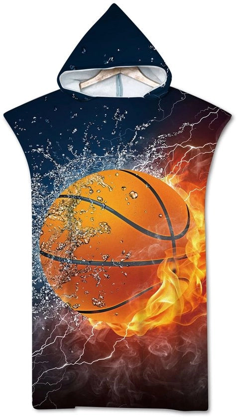 Poncho per Surf e Football, Tela di Microvezzi per Poncho da Spiaggia 75x110cm, Poncho da Bagno per Adulti e Adolescenti (Blu Marina-Basket)